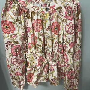 Spartina 449 Cream Floral Blouse with Pink and Green Accents